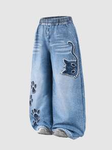 SHEIN Teen Girls Fall Clothes Fashionable Versatile Solid Color Cargo Pants, Fall, Casual, Minimalist, Bac - Baby Blue - View 4