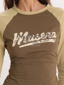 MUSERA Raglan Contrast Colour Graphic Print Quarter Sleeve Winter Fall Cute Everyday Coolgirl Mullburn Hill - Multicolor - View 6