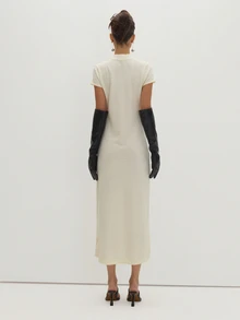 MUSEYN Cream Knit Pearl Button Front Short Sleeve Maxi Dress Versatile Evening Date Night Chic New Season Fall - White - View 5