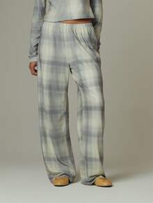 MUSERA Checkered Elasticated Waist Loose Fit Trouser Fall Autumn Winter Casual Outfits Oatmilk Society - Multicolor - View 4