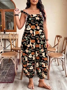 EMERY ROSE 大尺碼女款春夏優雅休閒傳統時尚通勤度假正式條紋口袋抽繩連身褲萬聖節奶油色秋季 - 黑色 - 查看 4