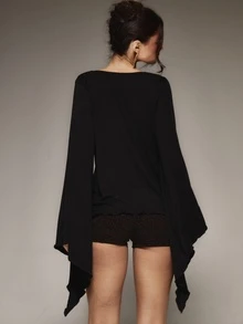 MUSERA Draped Open Flowy Mini Dress Winter Fall Cute Autumn Sexy Night Out Party Going Out Halloween Low Lights Witch Gothic Horror Grunge Spooky - Black - View 5