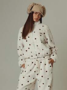 MUSERA Polka Dot Fleece Zip Up Long Sleeve Jacket Fall Autumn Winter Casual Style Outfits - Multicolor - View 3