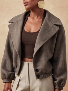 SHEIN Lunessa Women's Loose Fit Oversized Lapel Herringbone Wool Blend Commuter Coat, Autumn/Winter - Coffee Brown - View 5