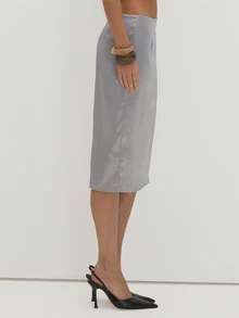MUSEYN Grey Satin Midi Skirt Versatile Evening Date Night Chic New Season Fall - Grey - View 3