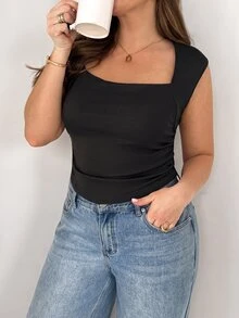 SHEIN Essnce Women's Plus-Size Black Vest Top-Stylish, Casual, Stretchy, Comfortable, And Warm-Suitable For Autumn And Winter Daily Wear.Base Tops,Winter Clothes - Black - View 7