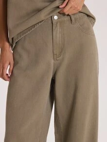 MUSERA Washed Effect High Rise Loose Fitted Denim Jeans Winter Fall Cute Everyday Coolgirl Mullburn Hill - Green - View 5