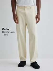 Merionis Men's Solid Color Casual Versatile Daily Wear Long Pants - Apricot - View 1