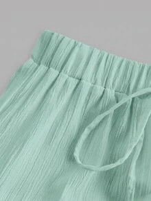 SHEIN EZwear 女款度假風百褶抽繩腰紋理中長裙 - 薄荷綠 - 查看 3