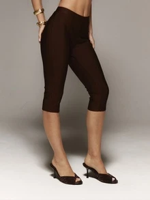 MUSERA Bandage Low Rise Fitted Capri Trouser Fall Cute Autumn Sexy Night Out Party Going Out Halloween Low Lights - Coffee Brown - View 3