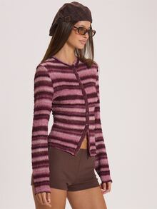 MUSERA Ombre Style Stripey Button Through Crinkled Textured Top Winter Fall Cute Everyday Coolgirl Mullburn Hill - Multicolor - View 3