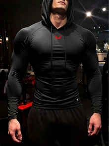 GymBeat Men's Wing Print Long Sleeve Hooded Sweatshirt - Black - View 3