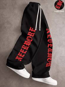 STYNVO Men's Letter Print Drawstring Waist Sweatpants For Outdoor - Black - View 3
