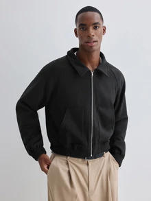 Merionis Men's Solid Color Raglan Long Sleeve Zip-Up Casual Jacket - Black - View 5