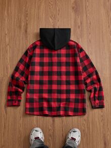 SWAVVY 1pc Oversized Cotton Plaid Print Drop Shoulder Shirt - Red - View 7