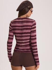 MUSERA Ombre Style Stripey Button Through Crinkled Textured Top Winter Fall Cute Everyday Coolgirl Mullburn Hill - Multicolor - View 4