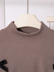 SHEIN Big Girls 2-Piece Casual Set, Irregular Pullover Turtleneck Long Sleeve Top & Casual Flared Long Pants, For Spring Autumn Winter And Daily Outings - Brown - View 3