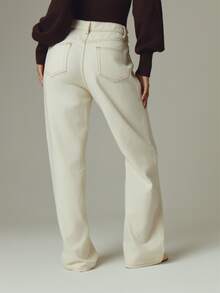 MUSERA Cream Denim Low Rise Straight Leg Jeans Fall Autumn Winter Casual Style Outfits - Light Yellow - View 6