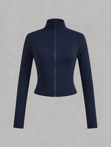 SHEIN EZwear 休閒極簡風 3 件組黑色酒紅海軍藍針織拉鍊長袖女款 T 恤，適合秋冬穿著 - 彩色 - 查看 4