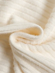 SHEIN 2件組女童休閒時尚不對稱羅紋高領上衣 + 豹紋喇叭褲，內層加厚保暖，適合秋冬日常穿著 - 杏色 - 查看 6