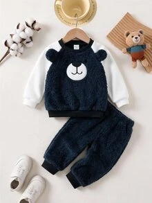 Cozy Pixies 男嬰卡通動物圖案針織軟綿圓領長袖套頭衛衣 秋冬款 - 藏蓝色 - 查看 1