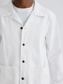 Merionis Men's Solid Color Long Sleeve Single-Breasted Casual Pocket Shacket - White - View 7
