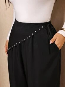 Elaquor Plus Size Women's Solid Color Casual Versatile Everyday Travel Long Pants Fall - Black - View 5