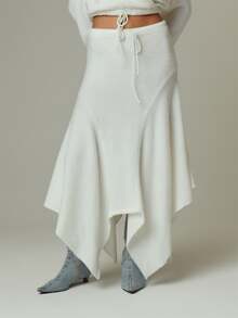 MUSERA White Mid Rise Flowy Midi Skirt Fall Autumn Winter Casual Style Outfits - Cream - View 2