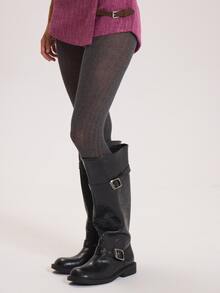 MUSERA Checkered Buckle Side Textured Fabric Mini Skort Winter Fall Cute Everyday Coolgirl Mullburn Hill - Purple - View 5