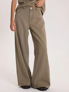 MUSERA Washed Effect High Rise Loose Fitted Denim Jeans Winter Fall Cute Everyday Coolgirl Mullburn Hill - Green - View 2