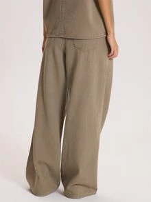 MUSERA Washed Effect High Rise Loose Fitted Denim Jeans Winter Fall Cute Everyday Coolgirl Mullburn Hill - Green - View 4