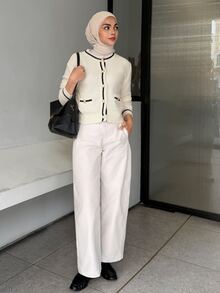 DAZY Women's Autumn/Winter Colorblock Long Sleeve Single-Breasted Knit Cardigan - Beige - View 5