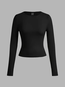 SHEIN EZwear 3件組女款素色圓領長袖休閒T恤 - 彩色 - 查看 6