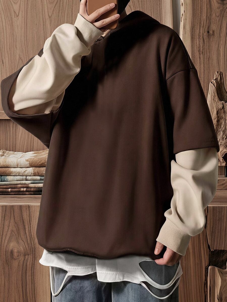 SWAVVY Men's Spring/Autumn Casual Loose Fit Black Hoodie Sweatshirt With All-Over Print - Multicolor - View 1