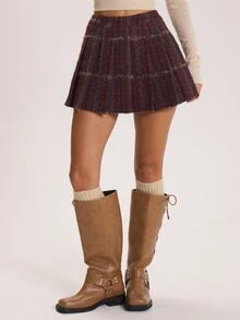 MUSERA Checkered Pleated High Rise Mini Skirt Autumn Winter Fall Cute Everyday Coolgirl Mullburn Hill - Multicolor - View 3