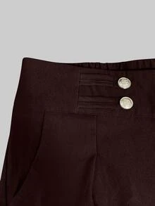 Balvessa Autumn Commute High Waist Cigarette Pants, Double-Breasted Design, Drape Cropped Suit Pants, Versatile Women's Trousers - Rust Brown - View 4