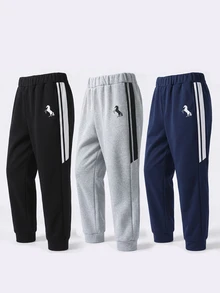 SHEIN 男孩休閒慢跑褲，工裝黑色長褲，適合上學穿著，讓男孩在春夏秋冬保持時尚舒適 - 彩色 - 查看 4