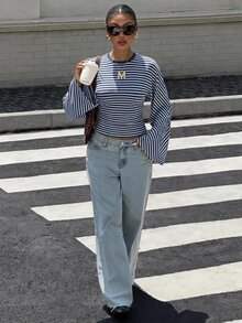 Muchica 女款新款秋季灰色蝙蝠袖修身長袖T恤，優雅休閒時尚基礎上衣，適合春夏秋冬，適用於外出與派對 - 彩色 - 查看 6