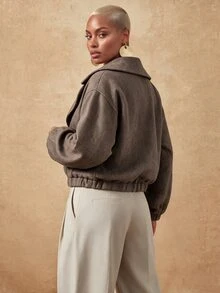 SHEIN Lunessa Women's Loose Fit Oversized Lapel Herringbone Wool Blend Commuter Coat, Autumn/Winter - Coffee Brown - View 2