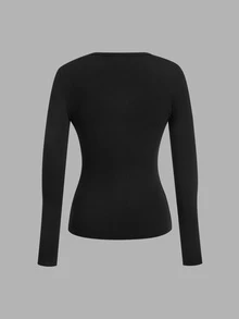 SHEIN EZwear 3件組女款素色V領長袖休閒T恤 - 彩色 - 查看 6