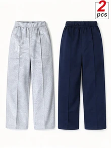 2pcs/Pack Boys Sweatpants, Casual Minimalist Style Comfortable Sports Black And Grey Long Pants, Suitable For Spring, Autumn And Winter, School, - Multicolor - View 3