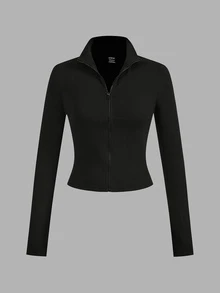 SHEIN EZwear 休閒極簡風 3 件組黑色酒紅海軍藍針織拉鍊長袖女款 T 恤，適合秋冬穿著 - 彩色 - 查看 6