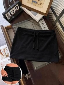Tween Girls Short White Athletic Skirt - Black - View 3
