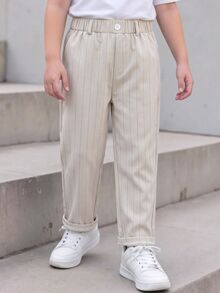 SHEIN Young Boy Solid Color Casual Pants, Suitable For School, Parties, And Various Occasions To Maintain A Fashionable Look Chic For Autumn/Winter - Khaki - View 5