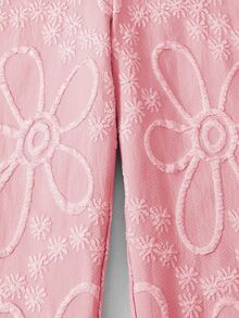 SHEIN Tween Girls 2pcs/Set : Blue Tank Top And Pants, Children's Casual Elegant White Glossy Jacquard Pearl Button Cardigan With Long Pants... - Pink - View 8