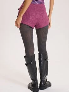 MUSERA Checkered Buckle Side Textured Fabric Mini Skort Winter Fall Cute Everyday Coolgirl Mullburn Hill - Purple - View 3