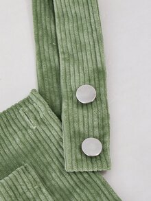 SHEIN Tween Girls Fleece Fall Clothes Autumn/Winter Ribbed Corduroy Adjustable Buckle Elastic Waist Jumpsuit, Suitable For Autumn/Winter, Daily Wear - Green - View 4