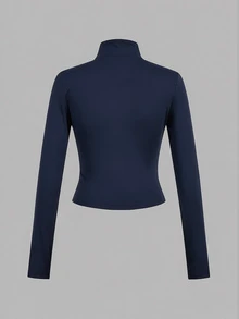SHEIN EZwear 休閒極簡風 3 件組黑色酒紅海軍藍針織拉鍊長袖女款 T 恤，適合秋冬穿著 - 彩色 - 查看 5
