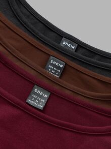 SHEIN EZwear 3件組女款素色圓領長袖休閒T恤 - 彩色 - 查看 8