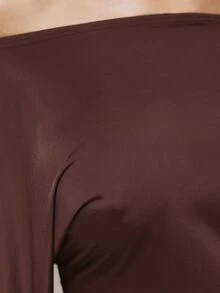 MUSERA Draped Off The Shoulder Top With Fitted Capris Two Pieces Coord Winter Fall Cute Autumn Sexy Night Out Party Going Out Low Lights - Coffee Brown - View 5